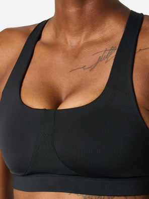 front view of model wearing rabbit Zone 3 Bra in black colorway