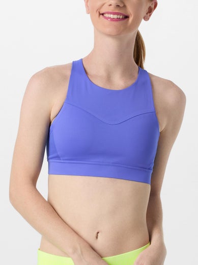 The front of the Brooks 3 Pocket Bra in blue