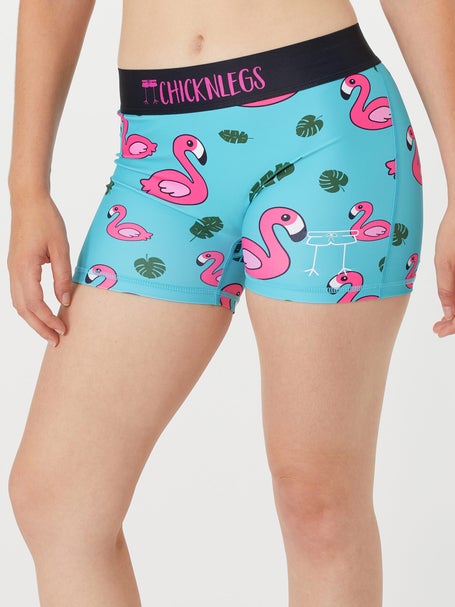 ChicknLegs Women's Blue Flamingos 3 Compression Shorts