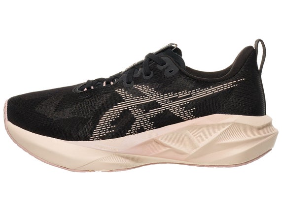 Women's ASICS Novablast 5 in a black/pearl pink colorway