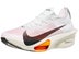 Angled view of lateral side of left shoe of Nike Alphafly Next% 3. Upper is white with black Nike logo. Midsole is white.