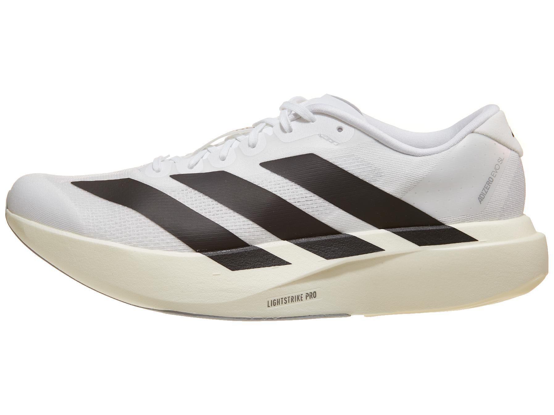 Men's adidas adizero EVO SL left shoe facing left white black