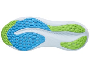 Outsole view of a pair of ASICS Gel Nimbus 26. Outsole rubber is blue and green.