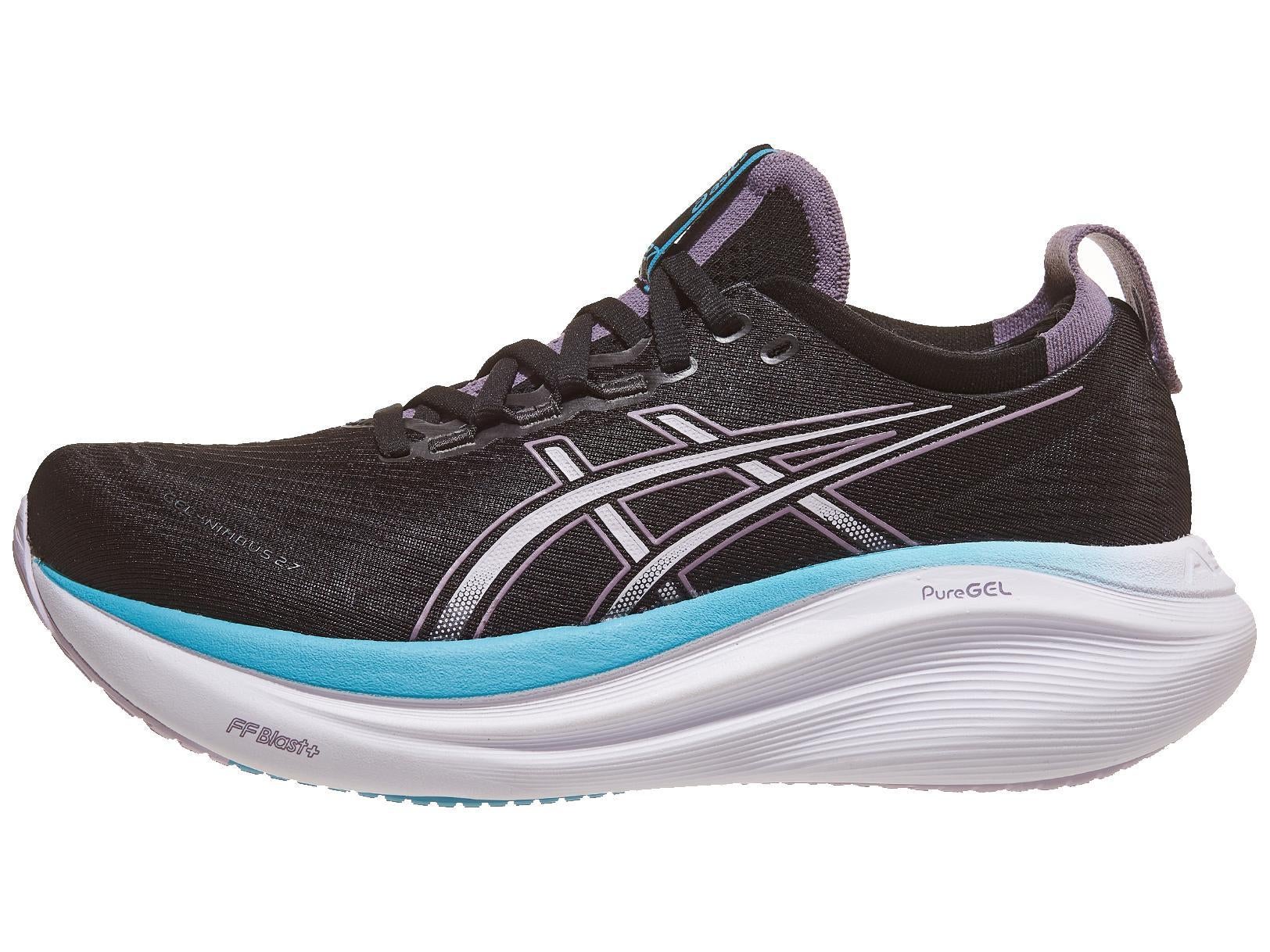 ASICS Gel Nimbus 27 left shoe facing left black dusk violet