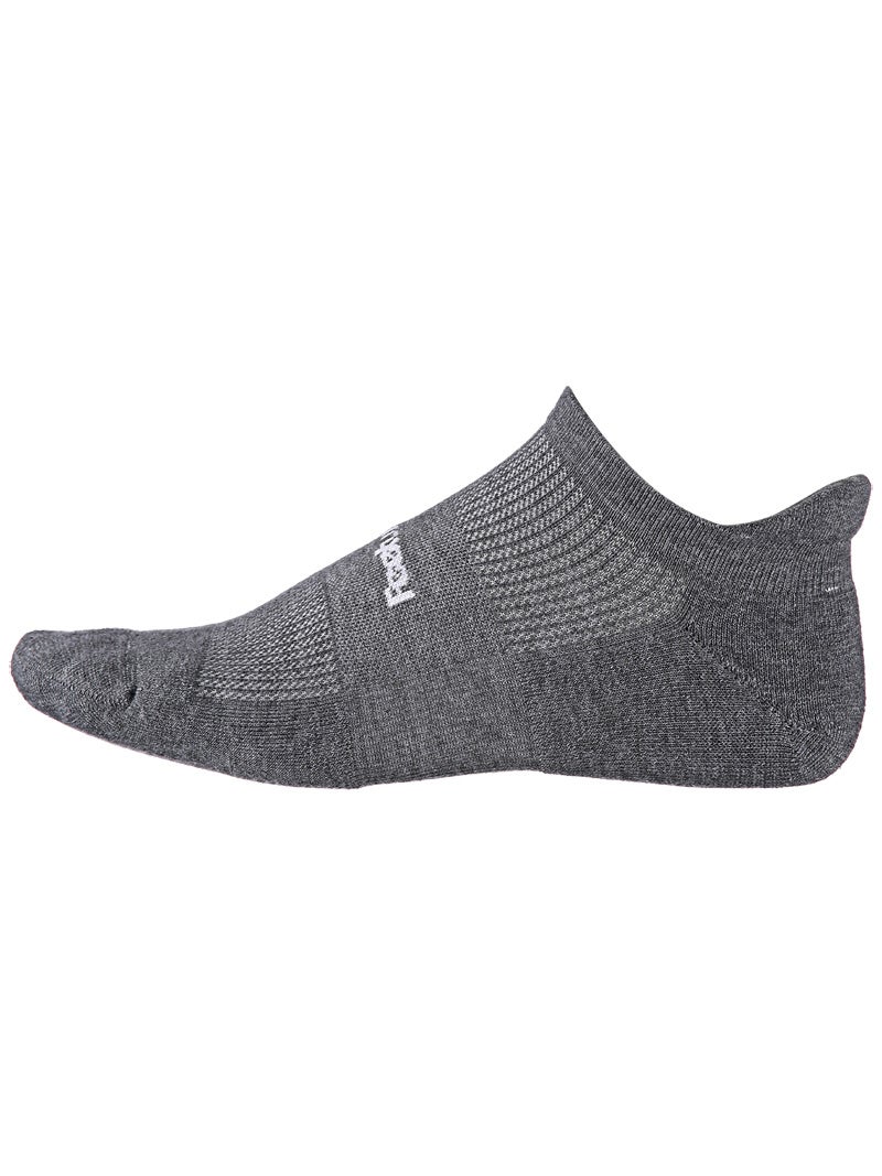 Feetures High Performance Cushion No Show Tab Socks in grey--side view