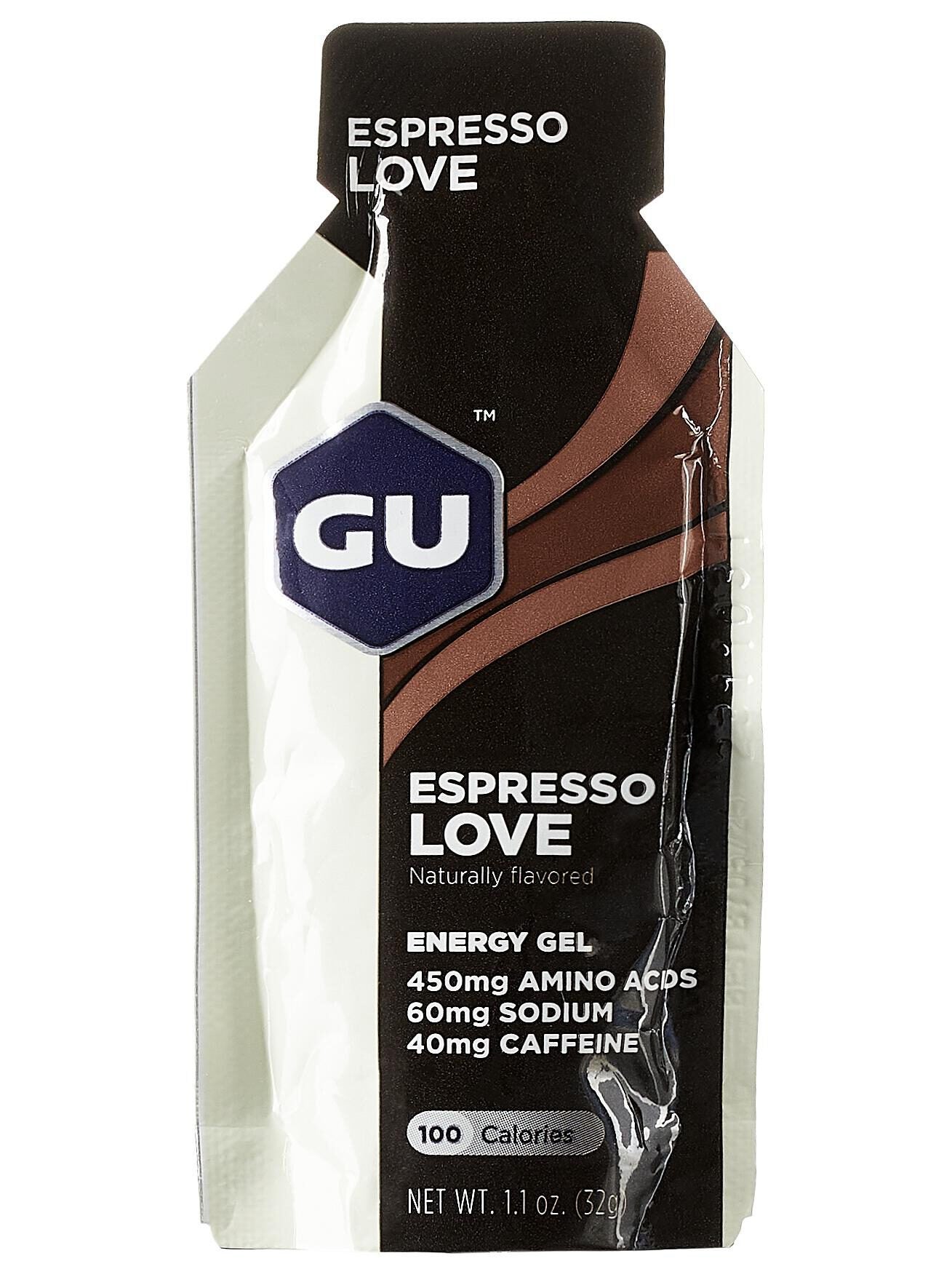 GU energy gel packet in Espresso Love flavor