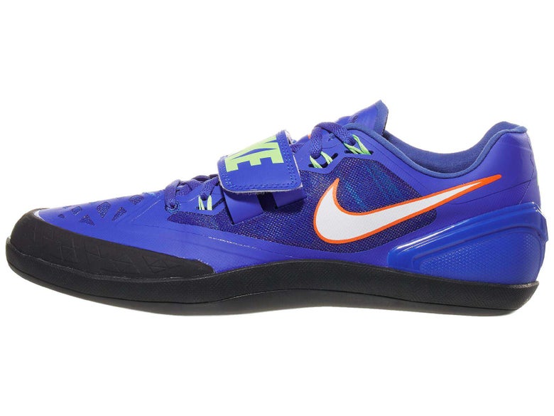 Nike Zoom Rotational 6 Throw Shoe in the color blue with white/orange logo and bright green 