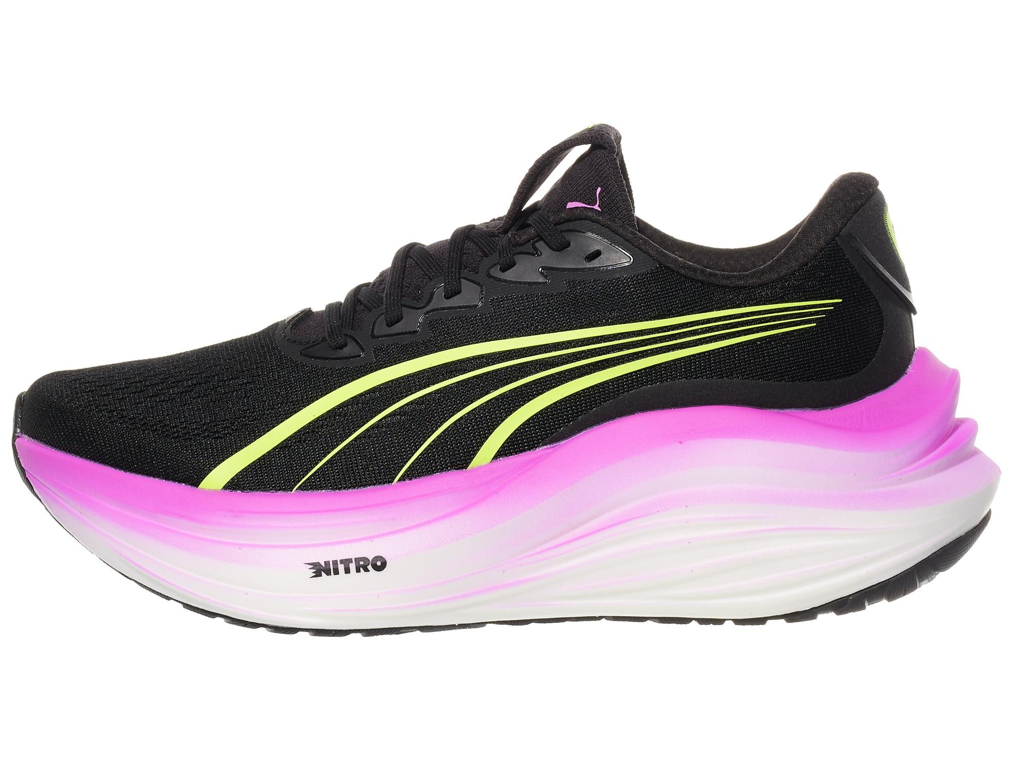 Women's PUMA MagMax Nitro left shoe facing left Black Yellow