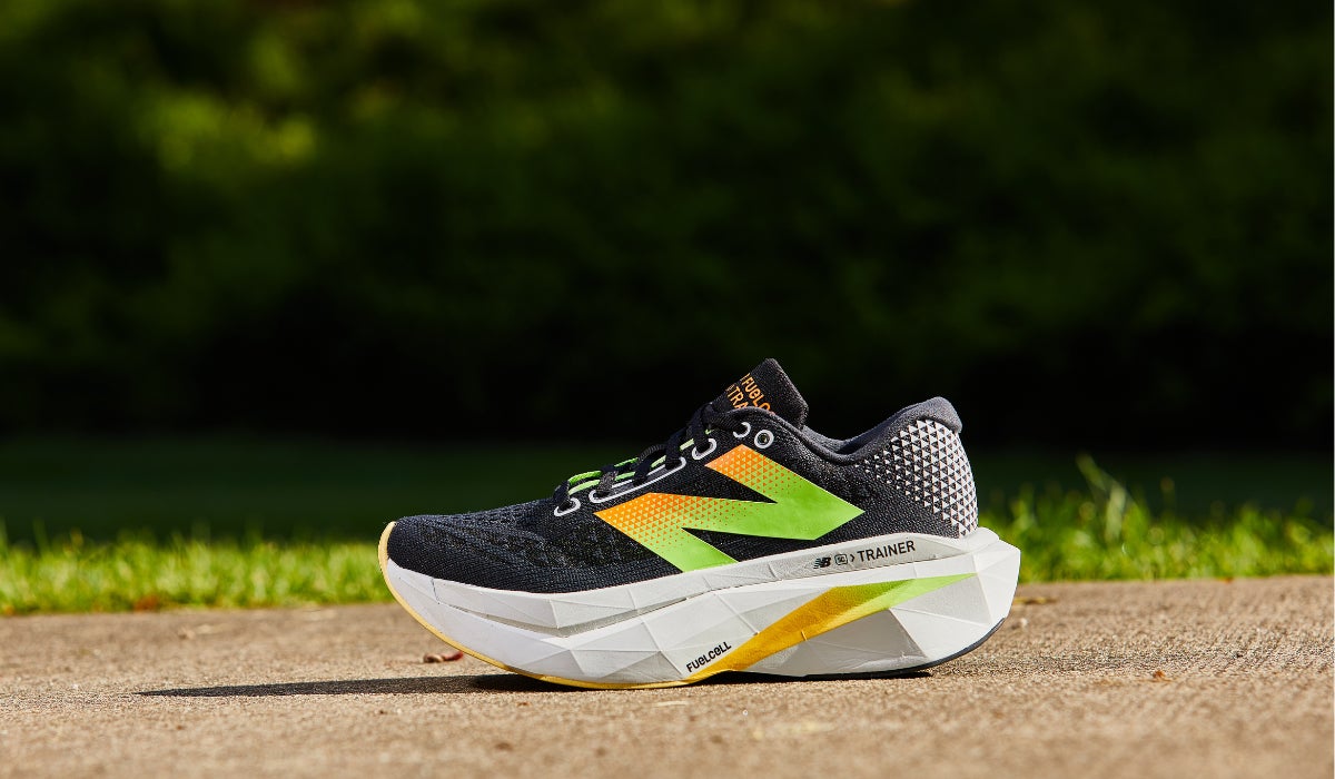 New Balance shoe on a sidewalk