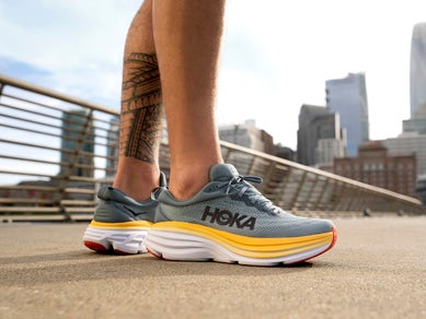 Close up shot of a pair of HOKA shoes