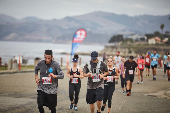 A group of runners in a 5K race