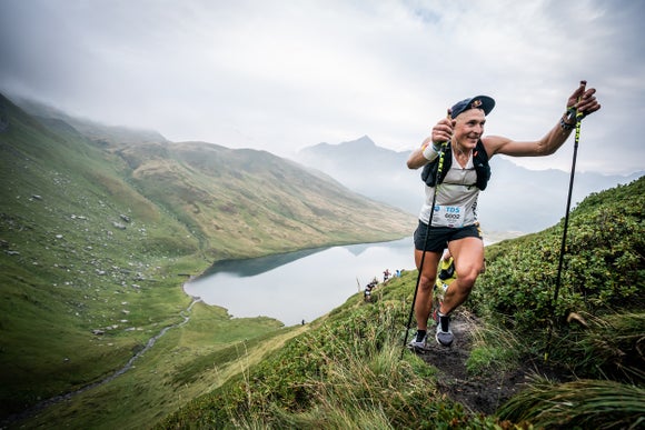 power hike with poles uphill