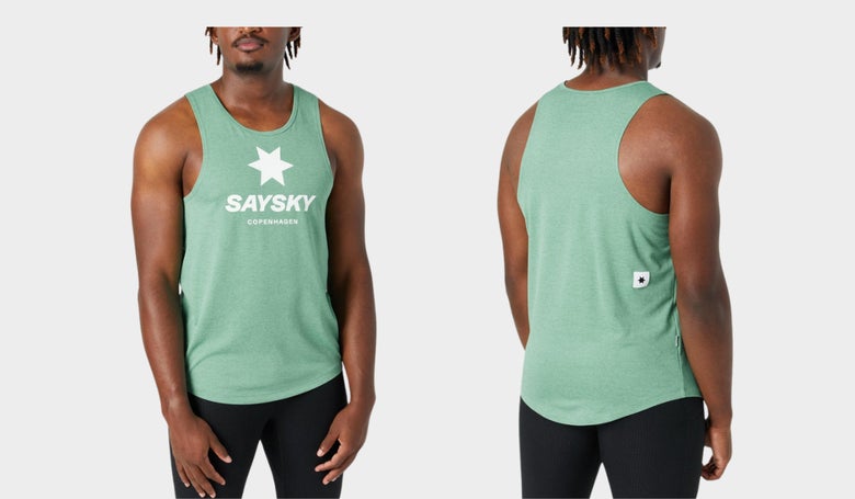 Saysky Combat Singlet in light green (front and back images as worn by model)