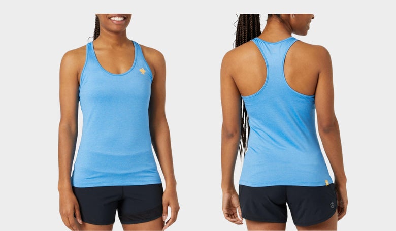 rabbit EZ Tank in light blue color (front and back images as worn my model)