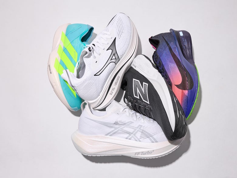 Collection of running shoes with different styles of midsole foams