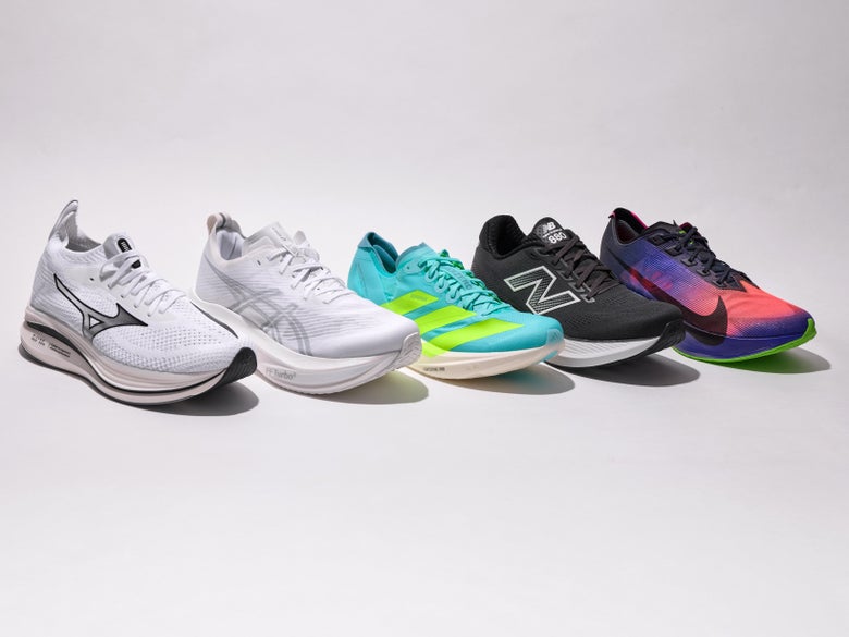 Lineup of running shoes with different midsole foams