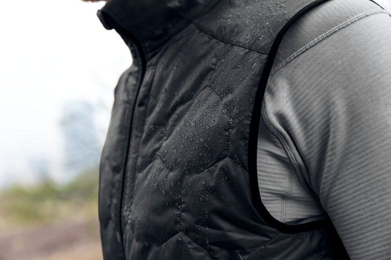 close up shot of a running vest with rain drops on it