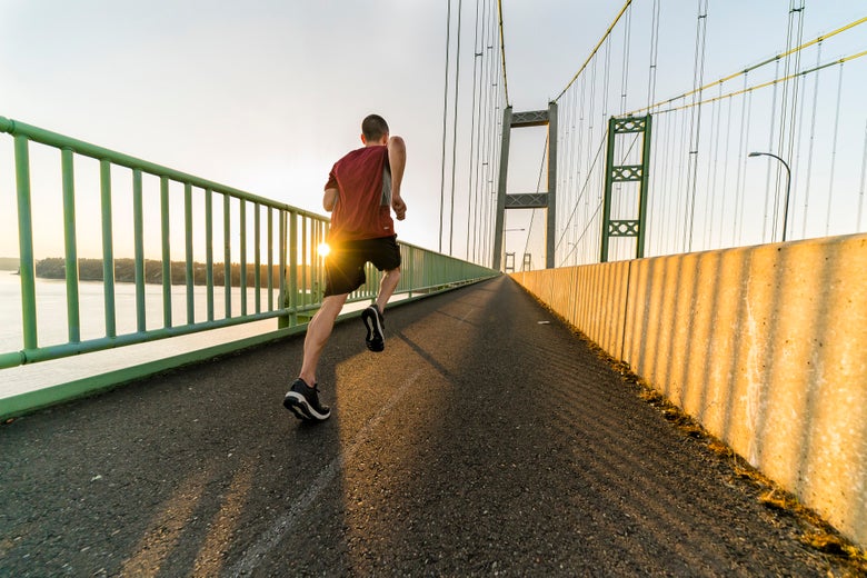 A man running quickly