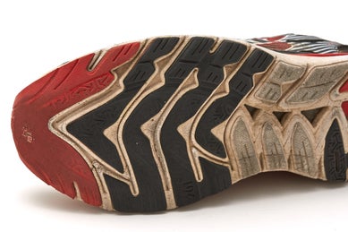 closeup of worn tread of shoe