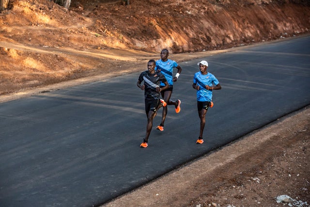 kenyan runners on road
