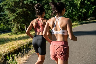 Women running in shorts